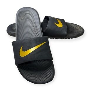 Nike Men’s Black and Gold Slide Sandals Size 7